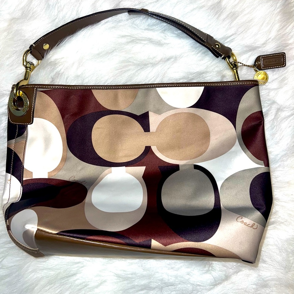 RARE - COACH SILK SCARF PRINT HOBO - GREEN & BROWN